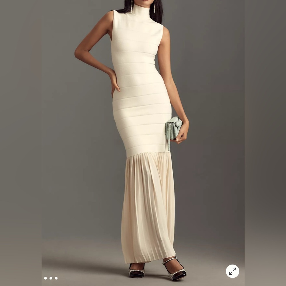 Anthropologie Cream Sleeveless fitted Maxi Dress
